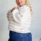 Cozy Check That Line Cardigan with cream beige stripes and checkered sleeves