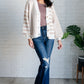 Cozy cream and beige striped knit Check That Line Cardigan with checkered front panels