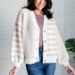 Cozy Check That Line Cardigan in cream beige stripes with checkered sleeves