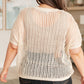 Coastal Dreams cream fishnet top, open-knit mesh with short sleeves