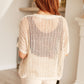 Cream Coastal Dreams Fishnet Top: open-knit crochet with short sleeves