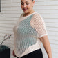 Cream and green gradient mesh knit short sleeve top, Coastal Dreams Fishnet in Cream