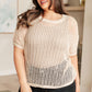 Cream Coastal Dreams Fishnet Top with beige mesh knit, short sleeves, relaxed fit