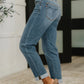 Colette Mid Rise Boyfriend Classic Cuffed high-waisted denim jeans