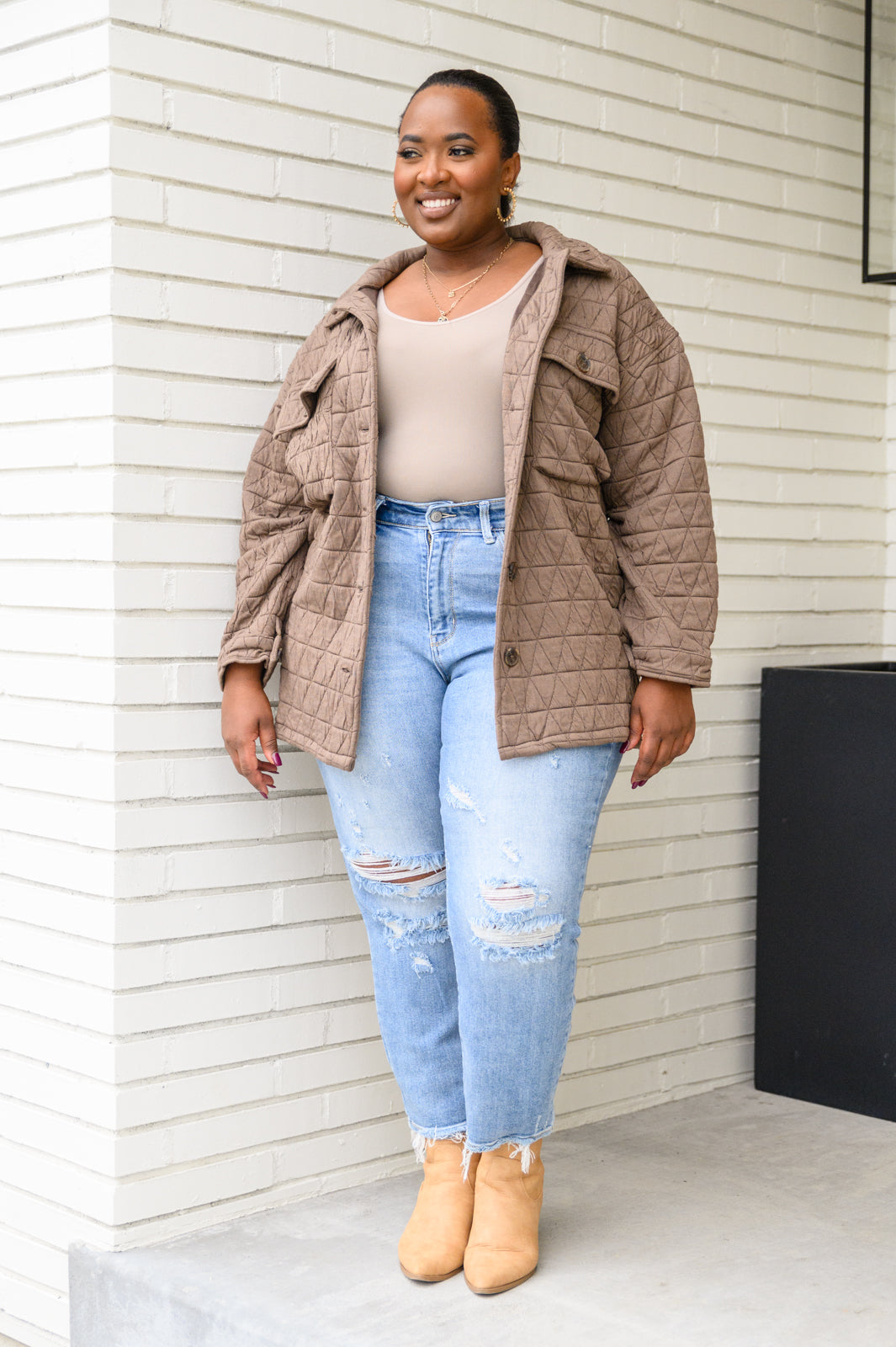 Coming Back Home Mocha Quilted Jacket Tops