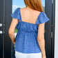 Blue polka dot Connect the Dots Peplum Blouse with ruffled sleeves