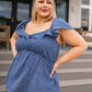 Polka dot ruffled sleeveless Connect the Dots Peplum Blouse in denim blue and white, plus size