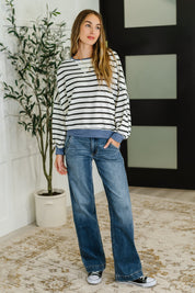 Cute in Comfort Crew Neck Pullover in White, Black and Denim | Womens Daverri Fashions