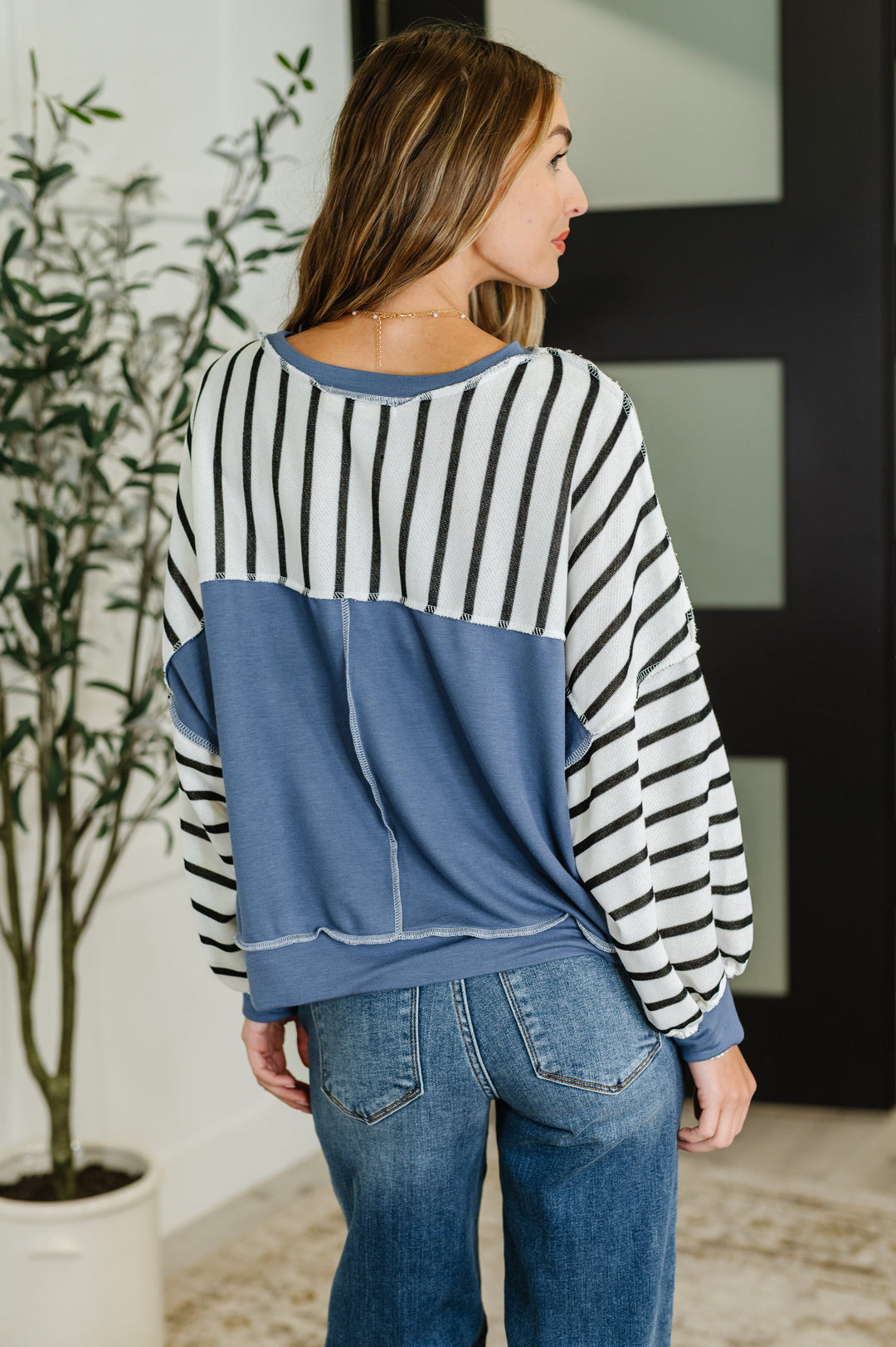 Cute in Comfort Crew Neck Pullover in White, Black and Denim | Womens Daverri Fashions
