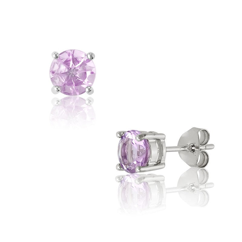 Sterling Silver 6mm Round Amethyst Gem Studs Earrings