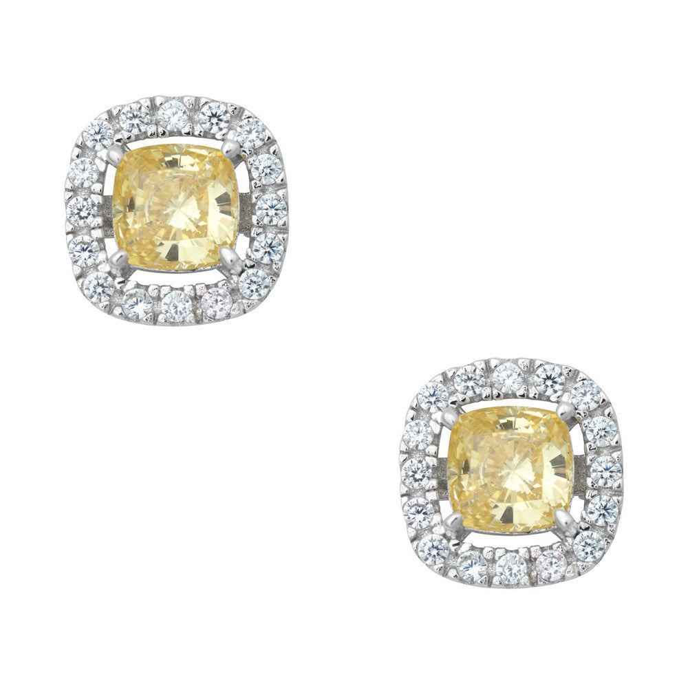 Sterling Silver White CZ Square Stud Earrings - Canary Earrings