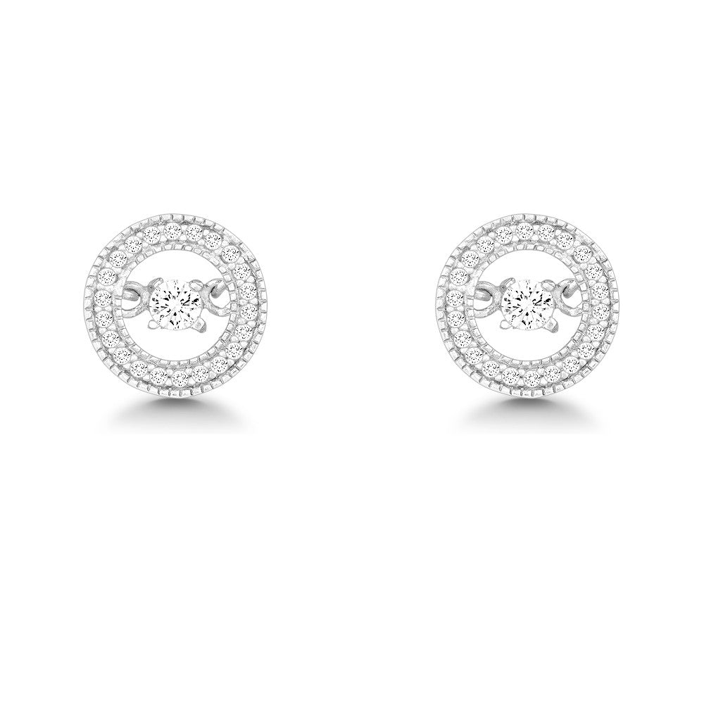 Sterling Silver Micro Pave with Center Dancing/Shimmering CZ Circle Earrings Earrings