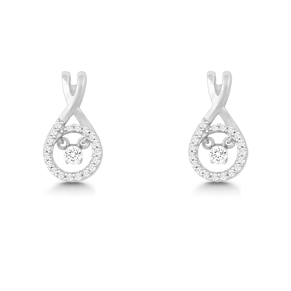 Sterling Silver Micro Pave with Center Dancing/Shimmering CZ Earrings Earrings