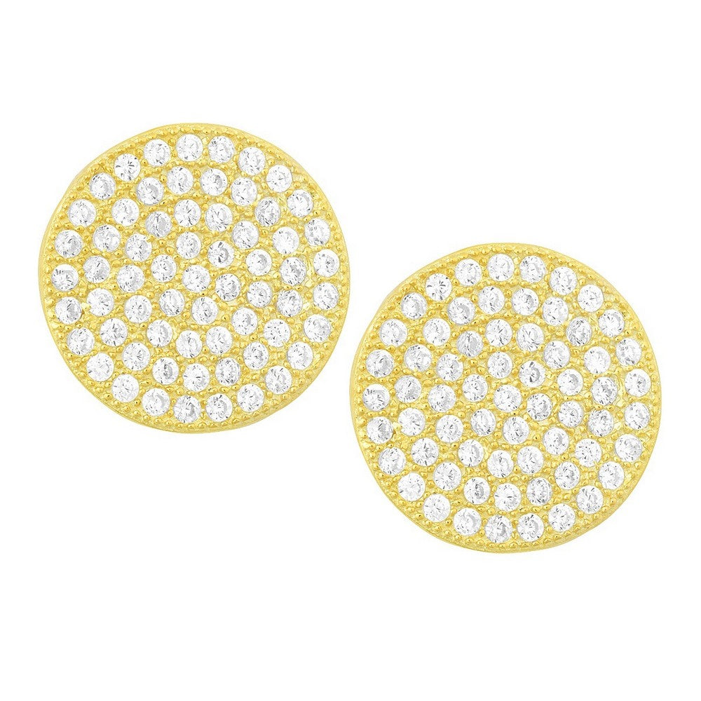 Sterling Silver Flat Micro Pave Stud Earrings - Gold Plated Earrings