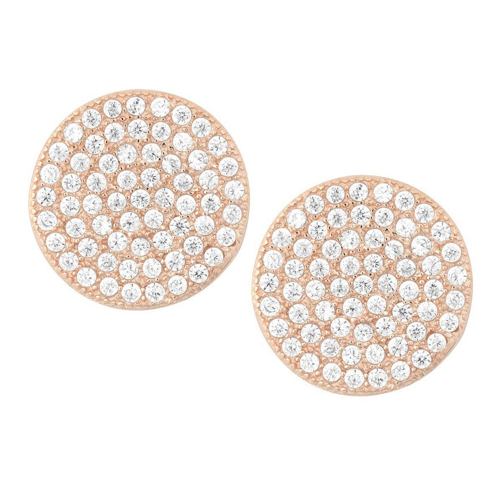 Sterling Silver Flat Micro Pave Stud Earrings - Rose Gold Plated Earrings