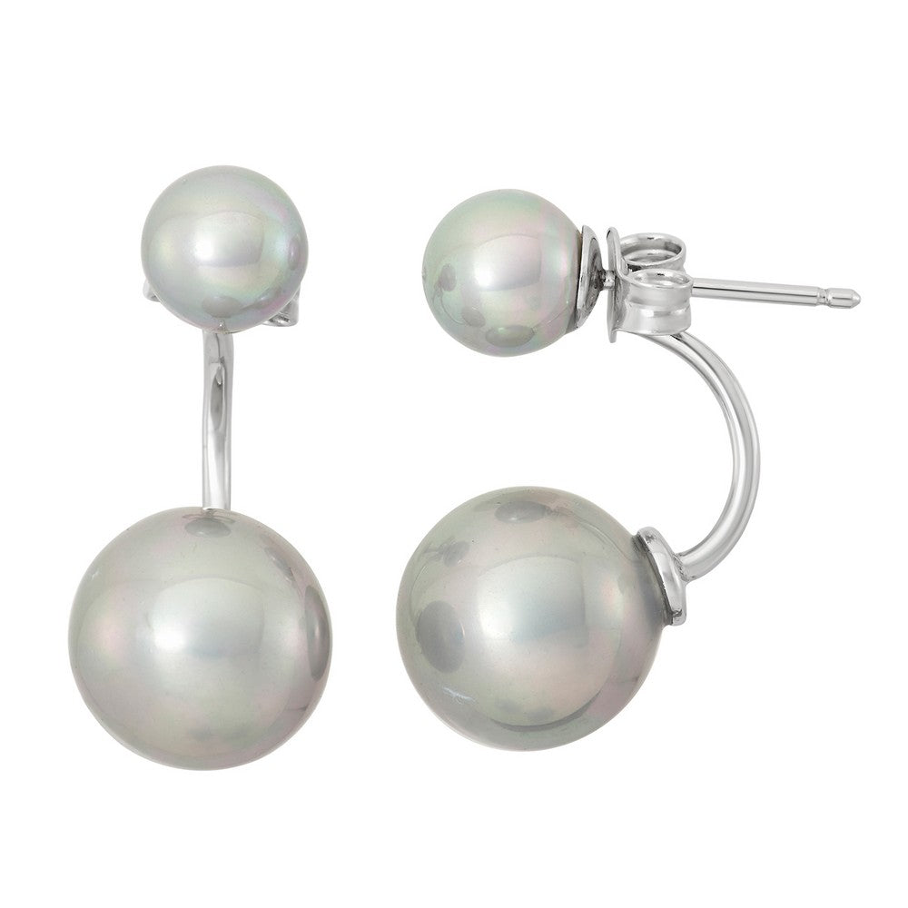 Sterling Silver 6mm & 10mm Grey Pearl Ear Cuff & Stud Earring Earrings