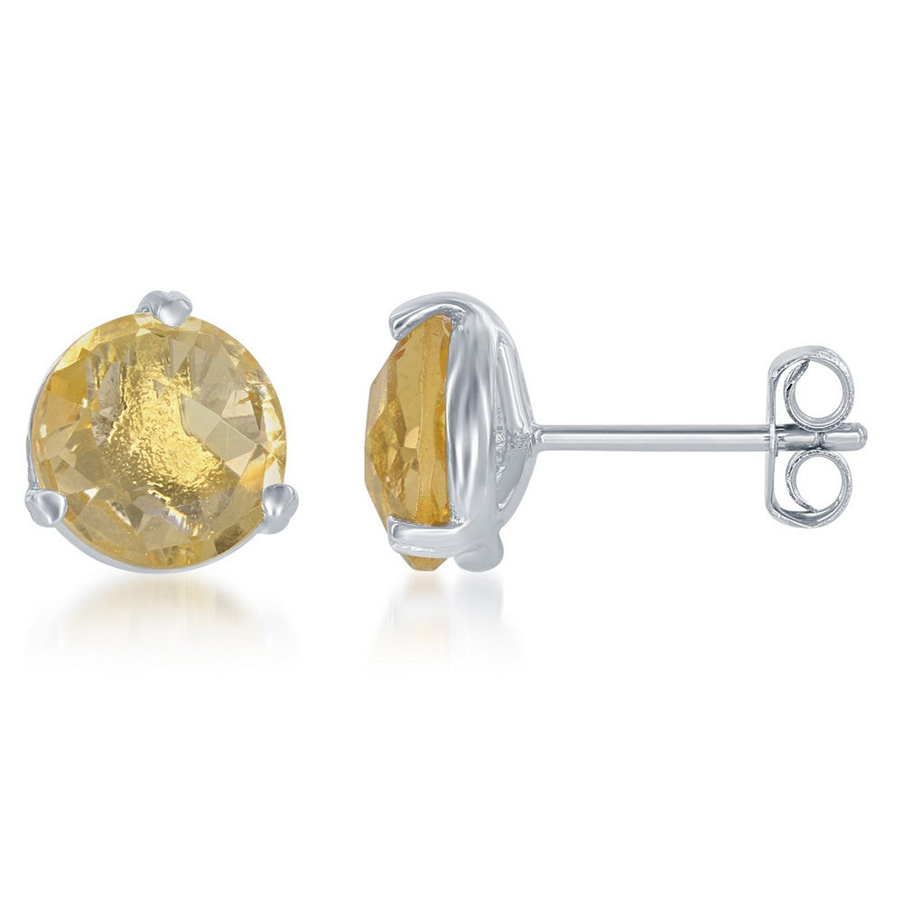 Sterling Silver 8mm Round GEM Stud Earrings - Citrine Earrings