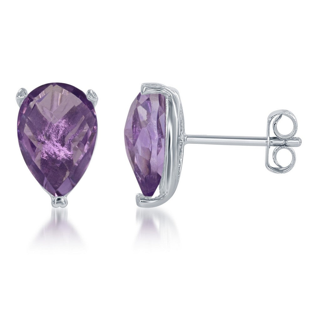 Sterling Silver Teardrop Earrings - Amethyst Earrings