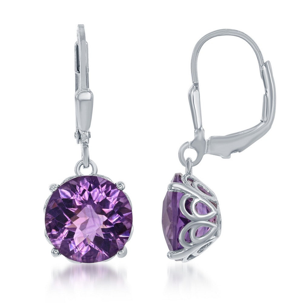 Sterling Siliver Round Amethyst Earrings Earrings