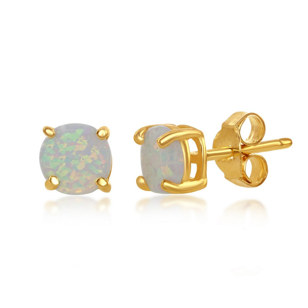 Sterling Silver 6mm White Opal Round Stud Earrings - Gold Pated Earrings