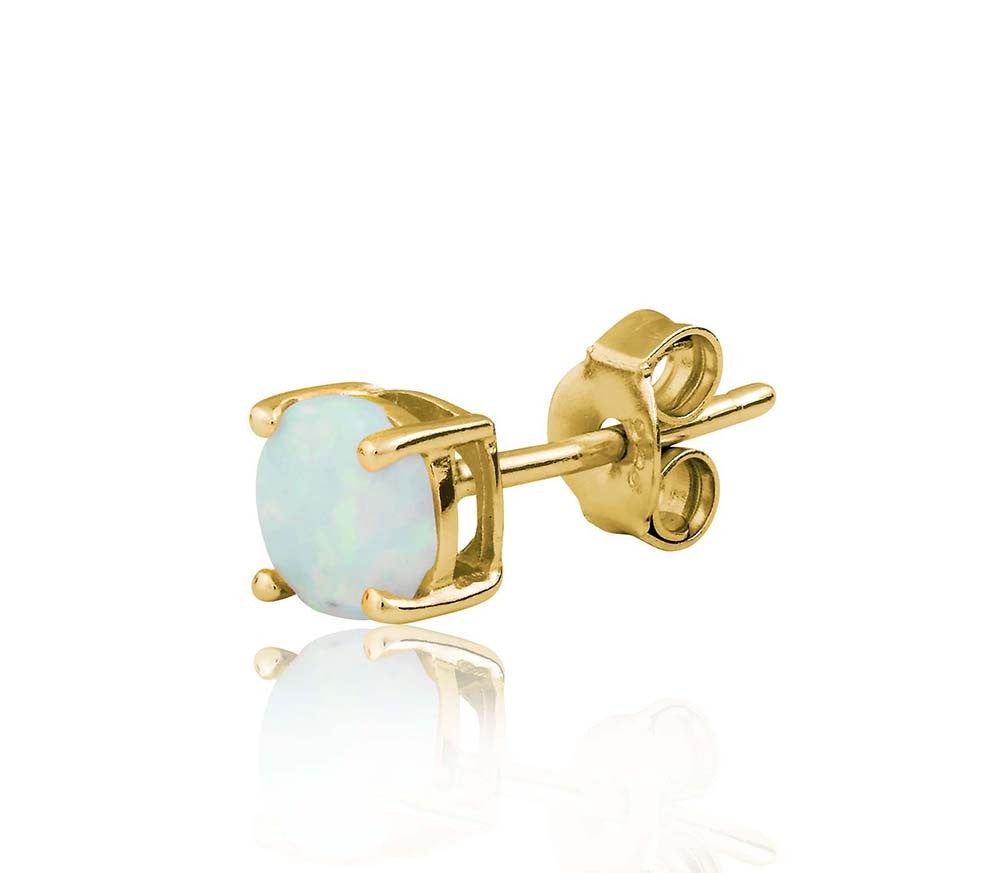 Sterling Silver 6mm White Opal Round Stud Earrings - Gold Pated Earrings