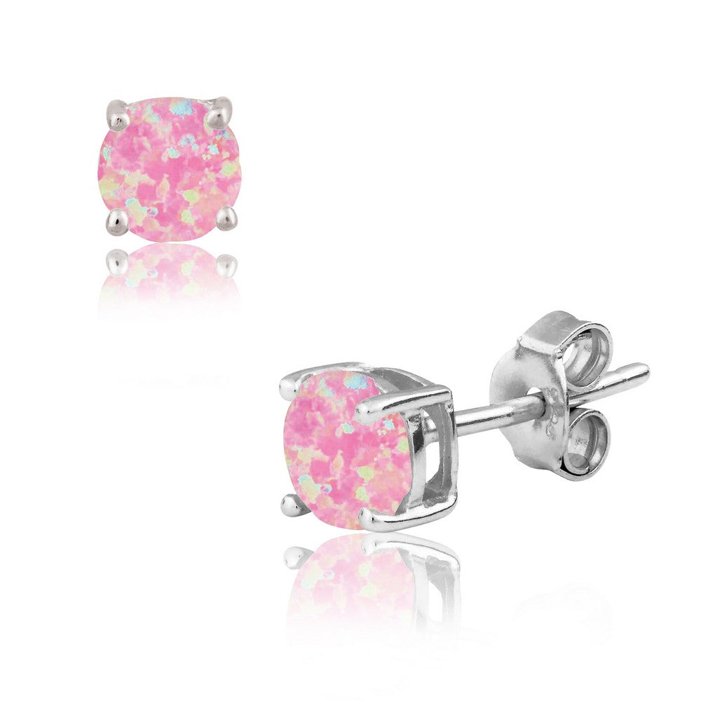 Sterling Silver Pink Opal Round Stud Earrings Earrings