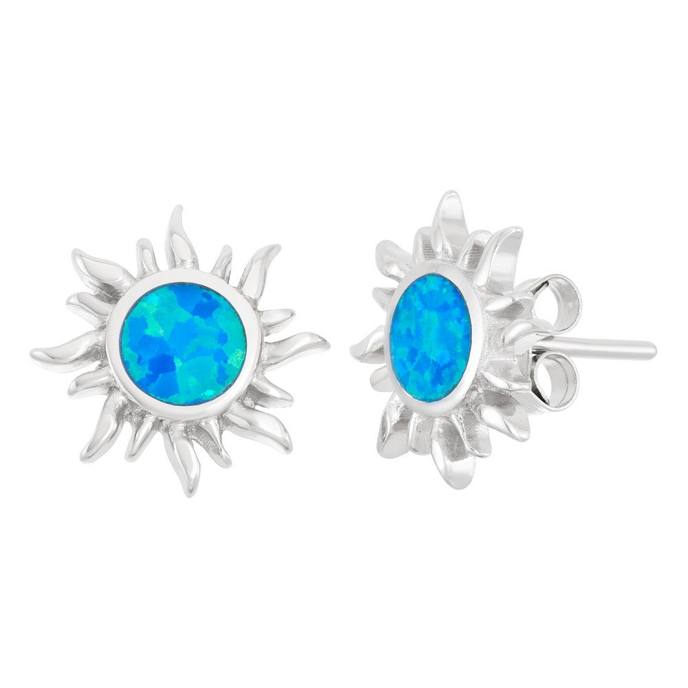 Sterling Silver Blue Inlay Opal Sun Stud Earrings Earrings