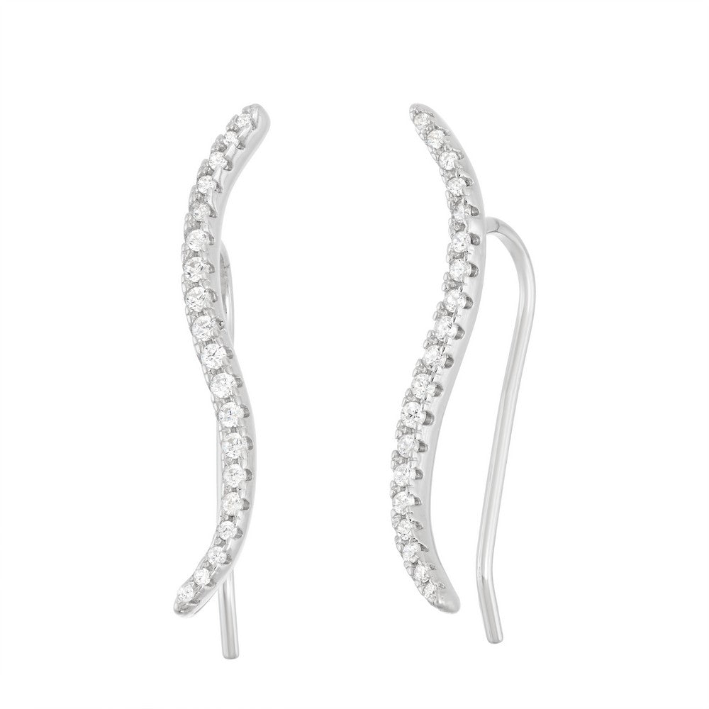 Sterling Silver CZ Thin Wave Climber Earrings Earrings