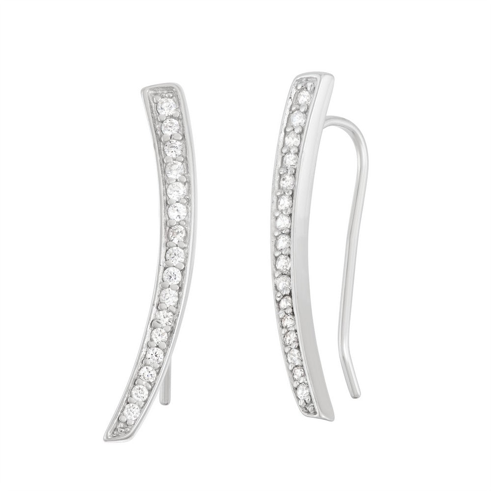 Sterling Silver CZ Curved Bar Climber Earrings Earrings