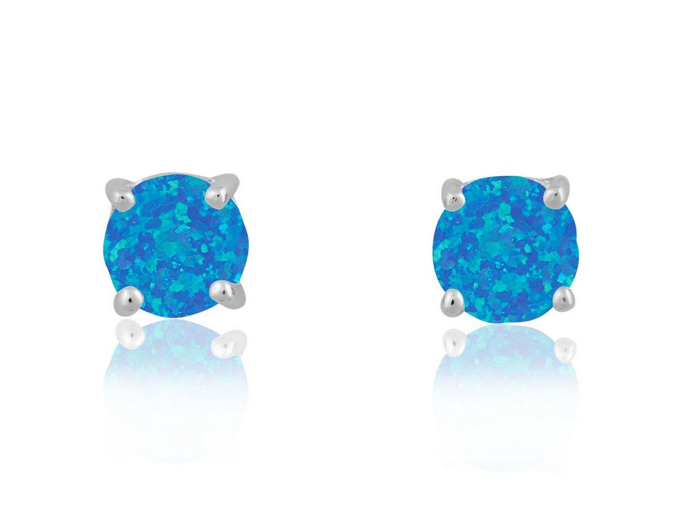 Sterling Silver 6mm Blue Opal Round Stud Earrings Earrings