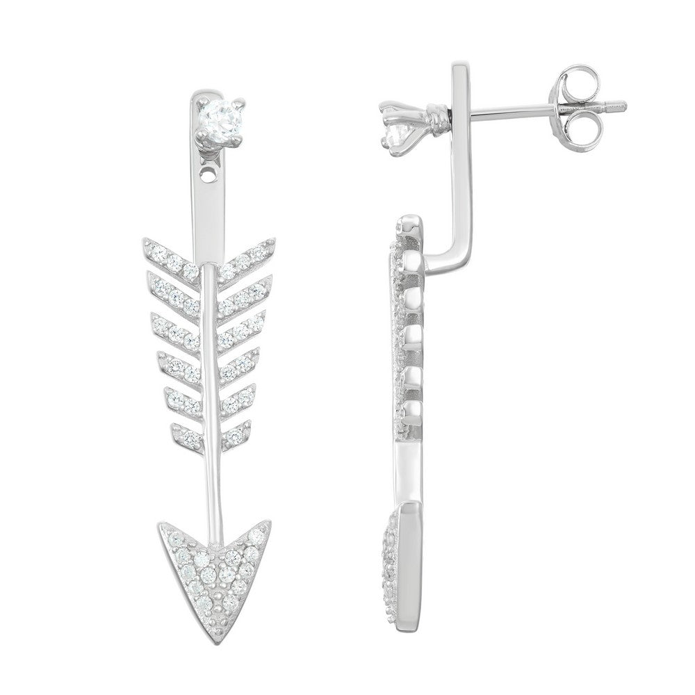 Sterling Silver CZ Front With CZ Arrow Back Earrings Earrings