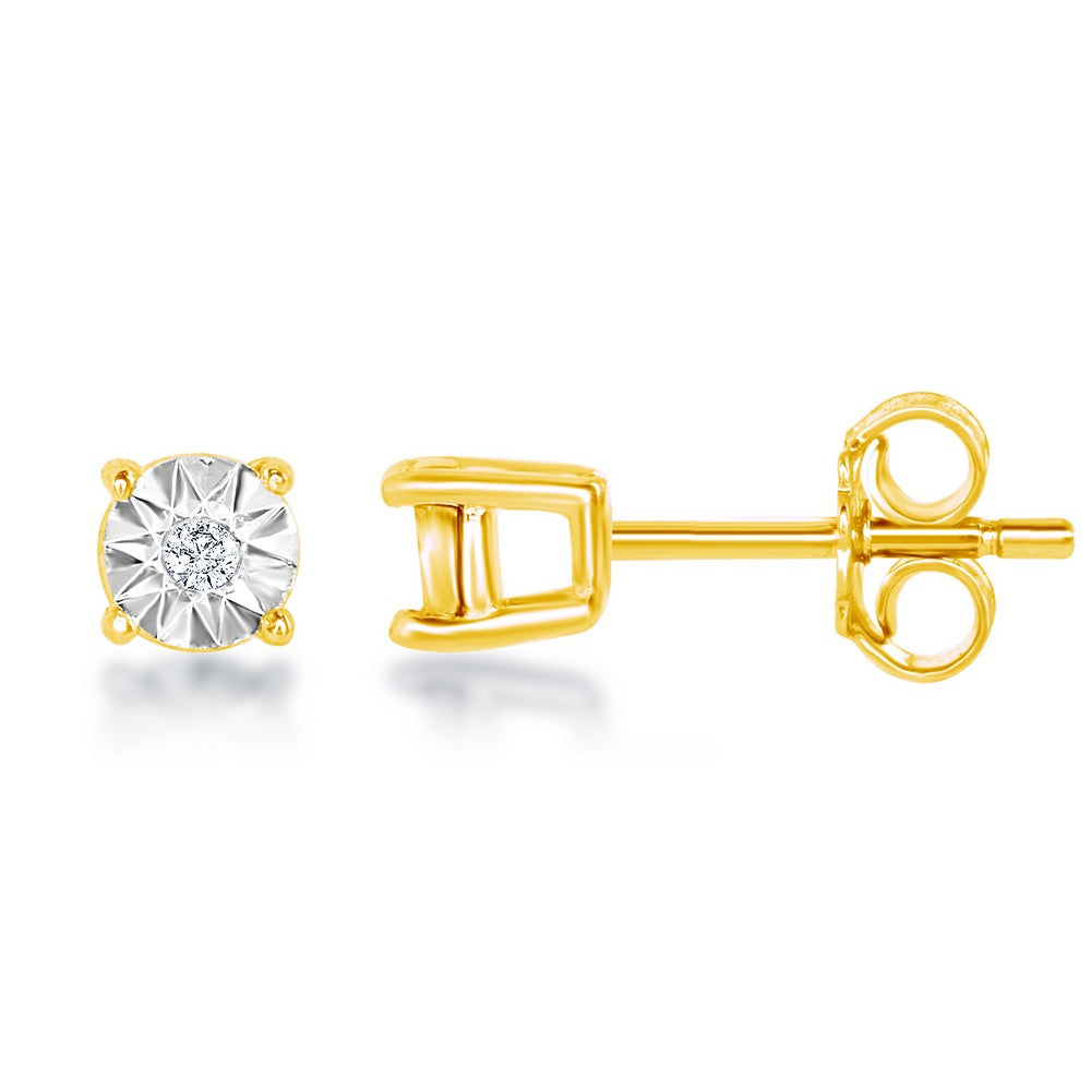 Sterling Silver Center Diamond 3MM Stud Earrings - Gold Plated Earrings