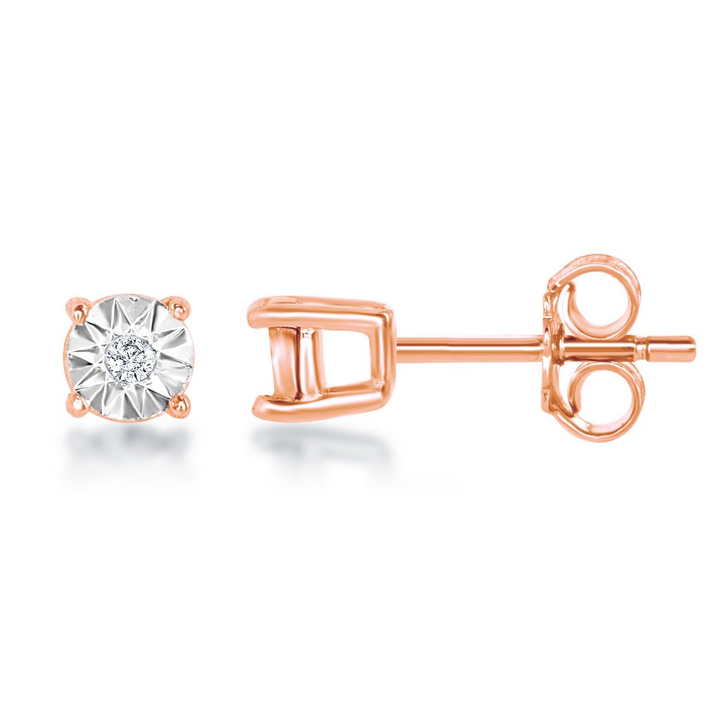 Sterling Silver Center Diamond 3MM Stud Earrings - Rose Gold Plated Earrings