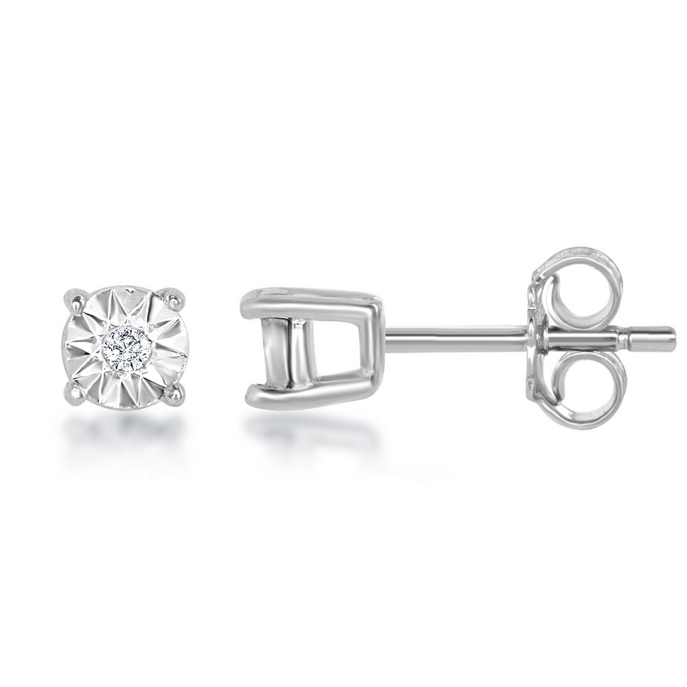 Sterling Silver Center Diamond 3MM Stud Earrings Earrings