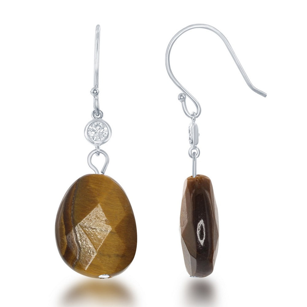 Sterling Silver Small CZ with Brown Tiger Eye Earrings Earrings