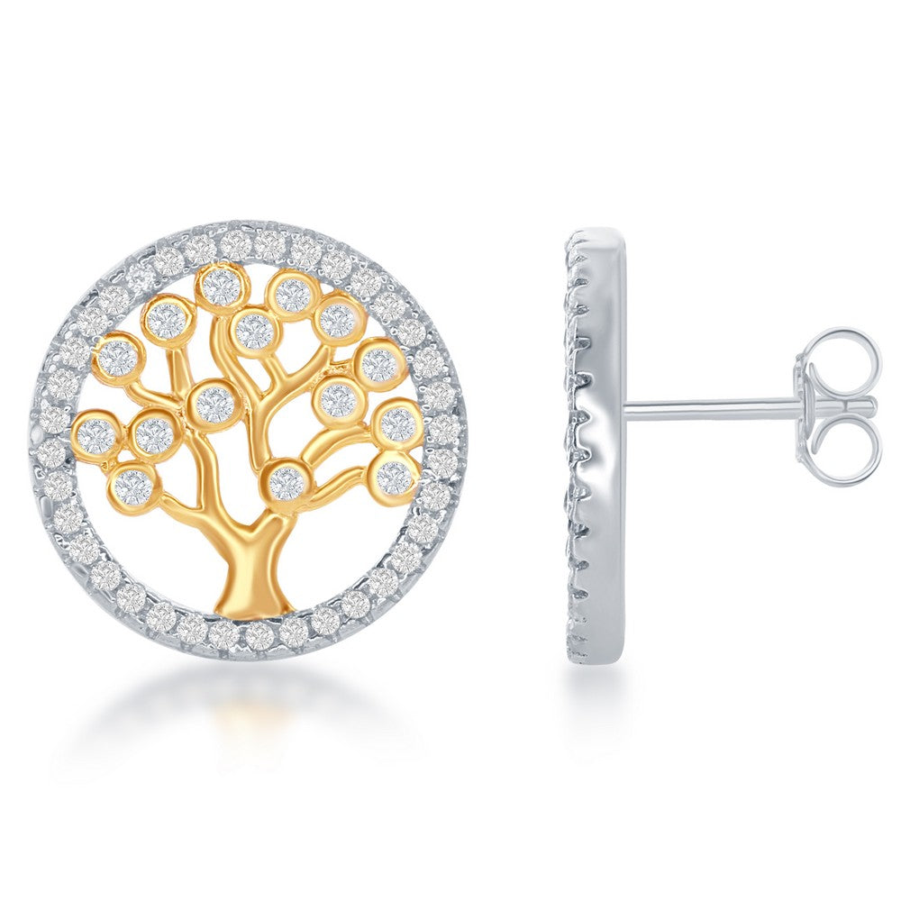 Sterling Silver GP CZ Round Tree Earrings Earrings