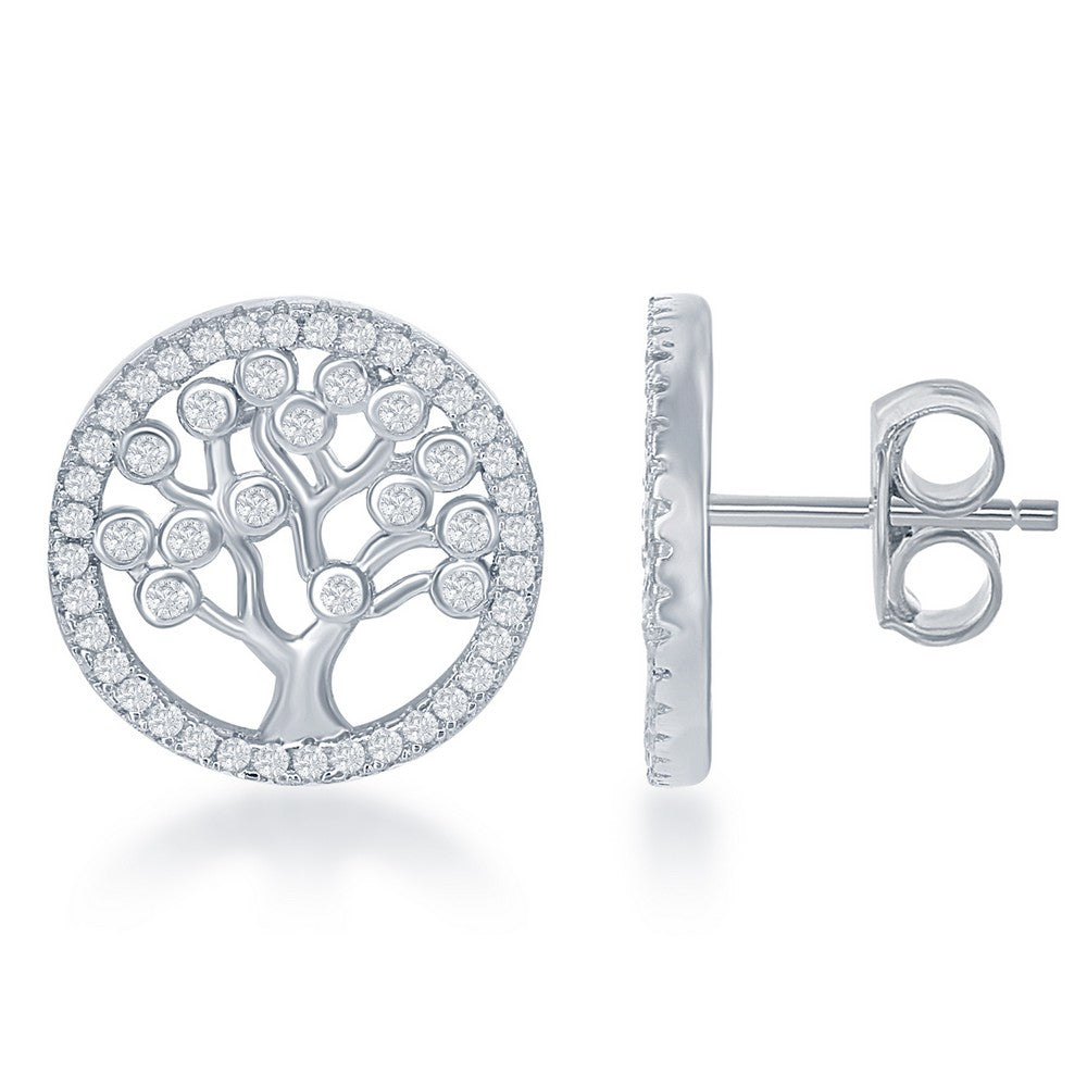 Sterling Silver CZ Round Tree Earrings Earrings