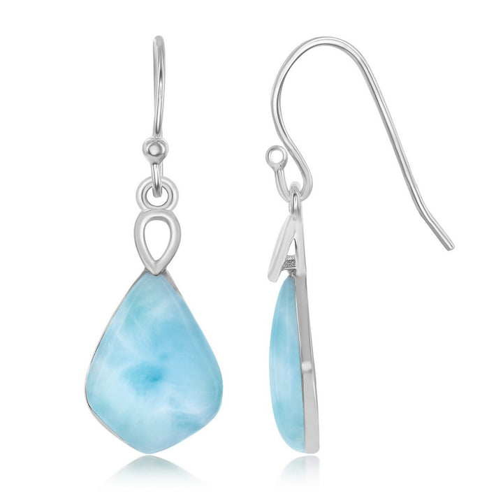 Sterling Silver Diamond Shaped Larimar Dangling Earrings Earrings