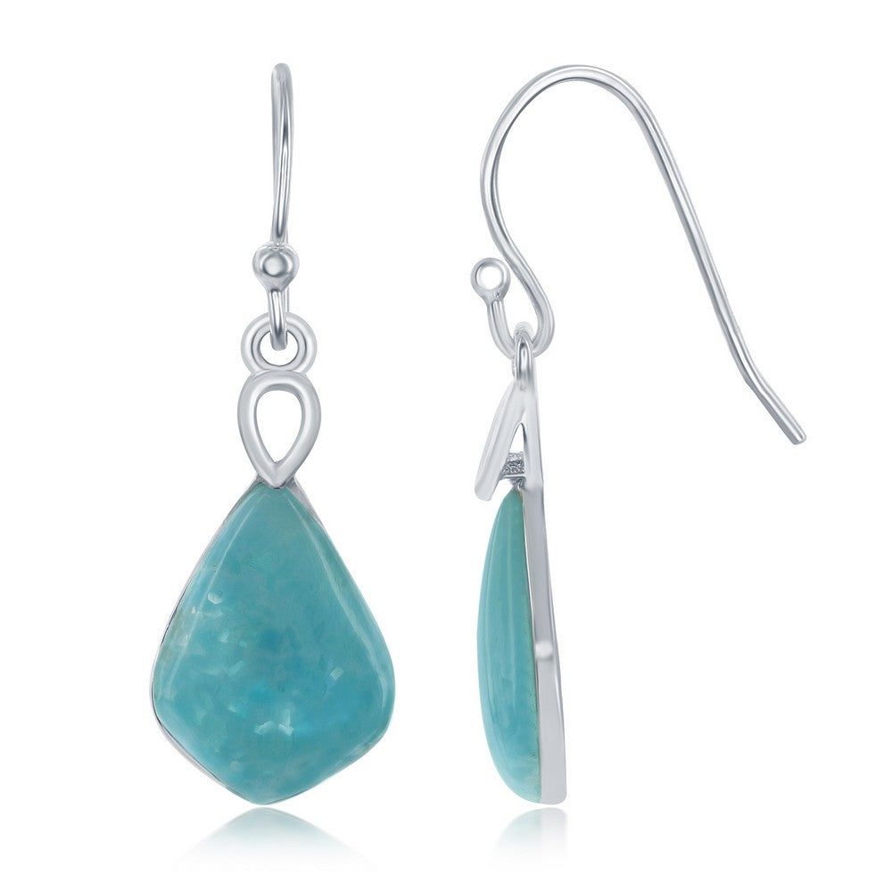 Sterling Silver Diamond Shaped Larimar Dangling Earrings Earrings