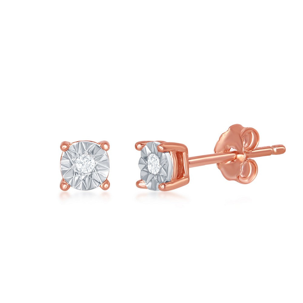 Sterling Silver 0.5tcw Diamond Accent 4mm Stud Earrings - Rose Gold Plated Earrings