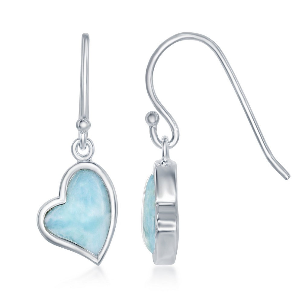 Sterling Silver, Larimar Heart with Fish hook Dangling Earrings Earrings