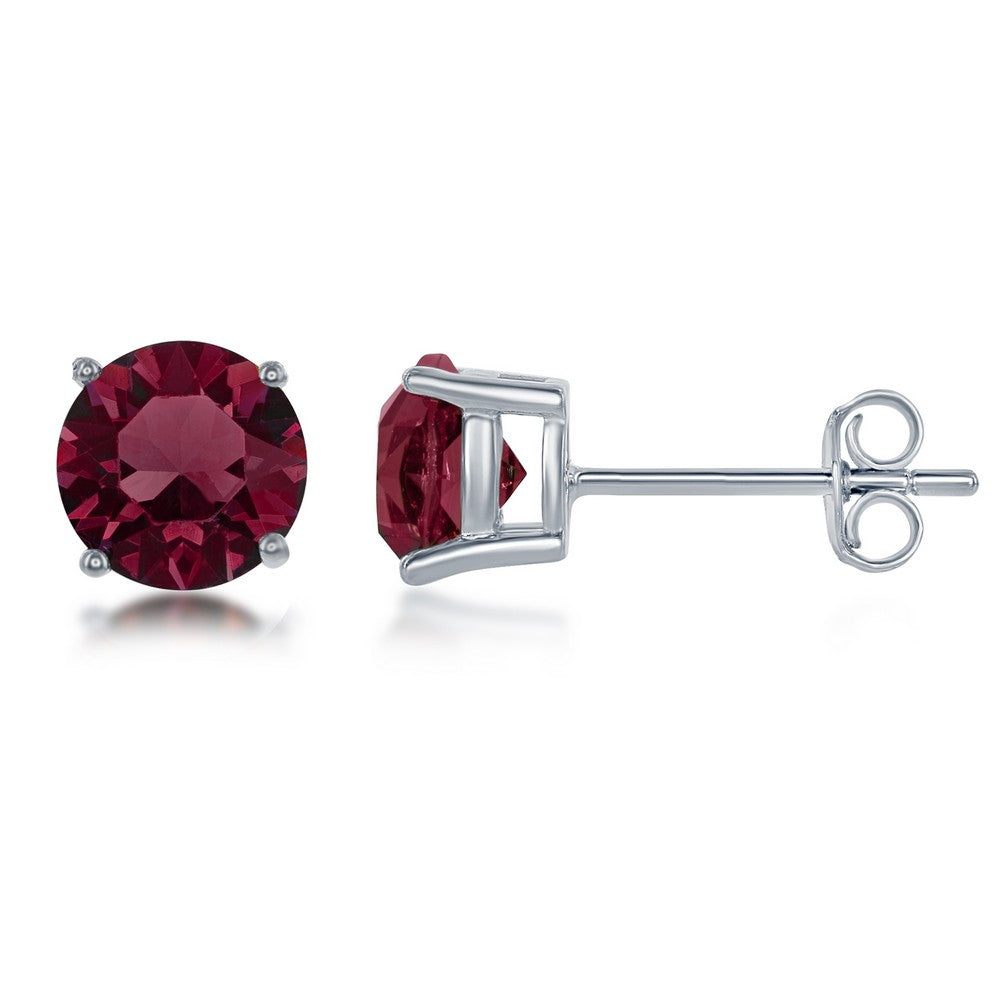 Sterling Silver 6MM Burgundy "January" Swarovski Element Earrings Earrings