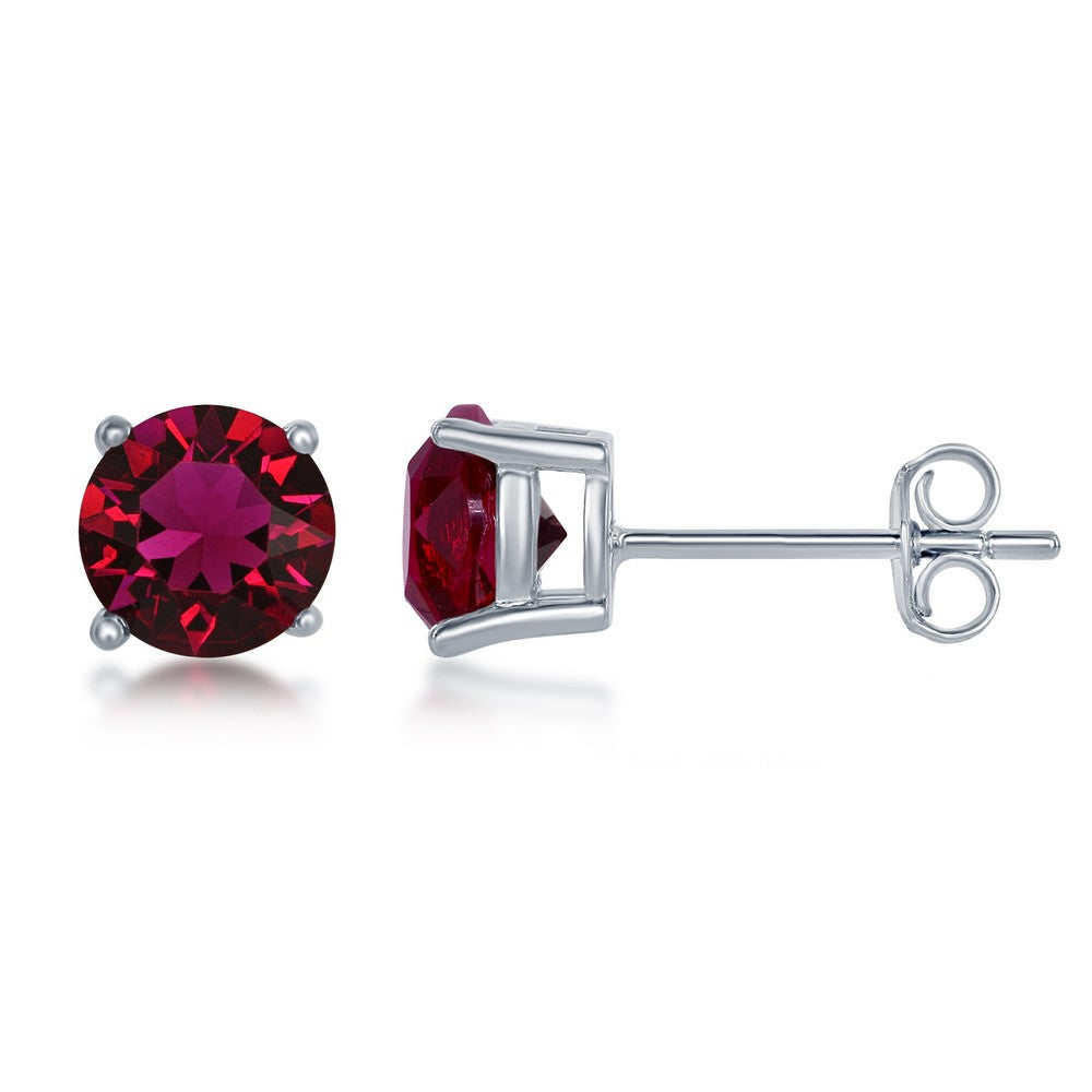 Sterling Silver 6MM Ruby "July" Swarovski Element Earrings Earrings