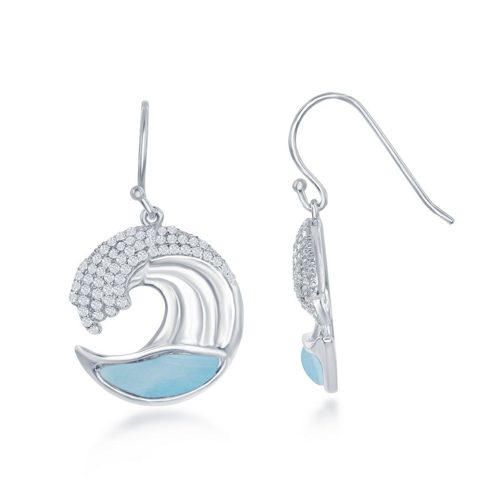 Sterling Silver Larimar Wave Design with CZ's Earrings Earrings