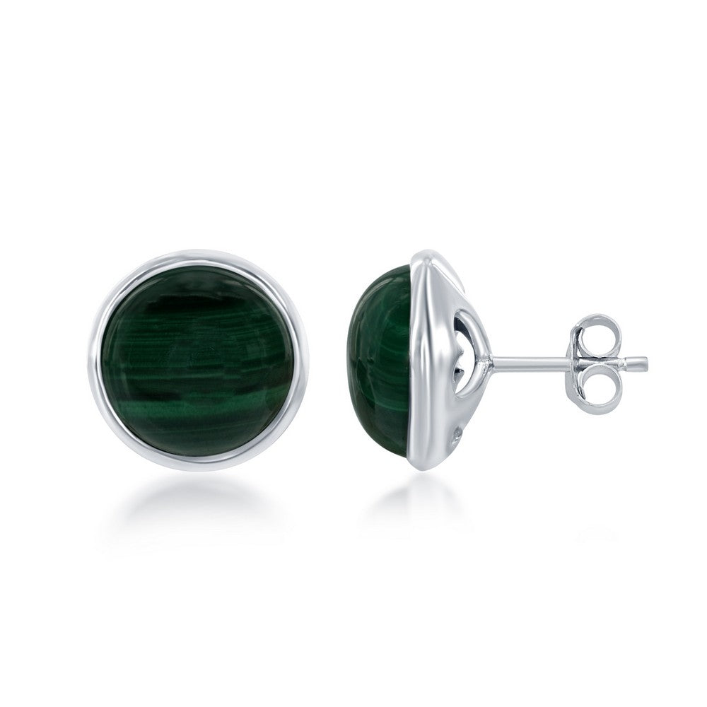 Sterling Silver Natural Stone Stud Earrings - Malachite Earrings