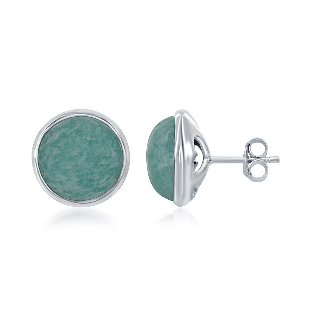 Sterling Silver Natural Stone Stud Earring - African Amazonite Earrings