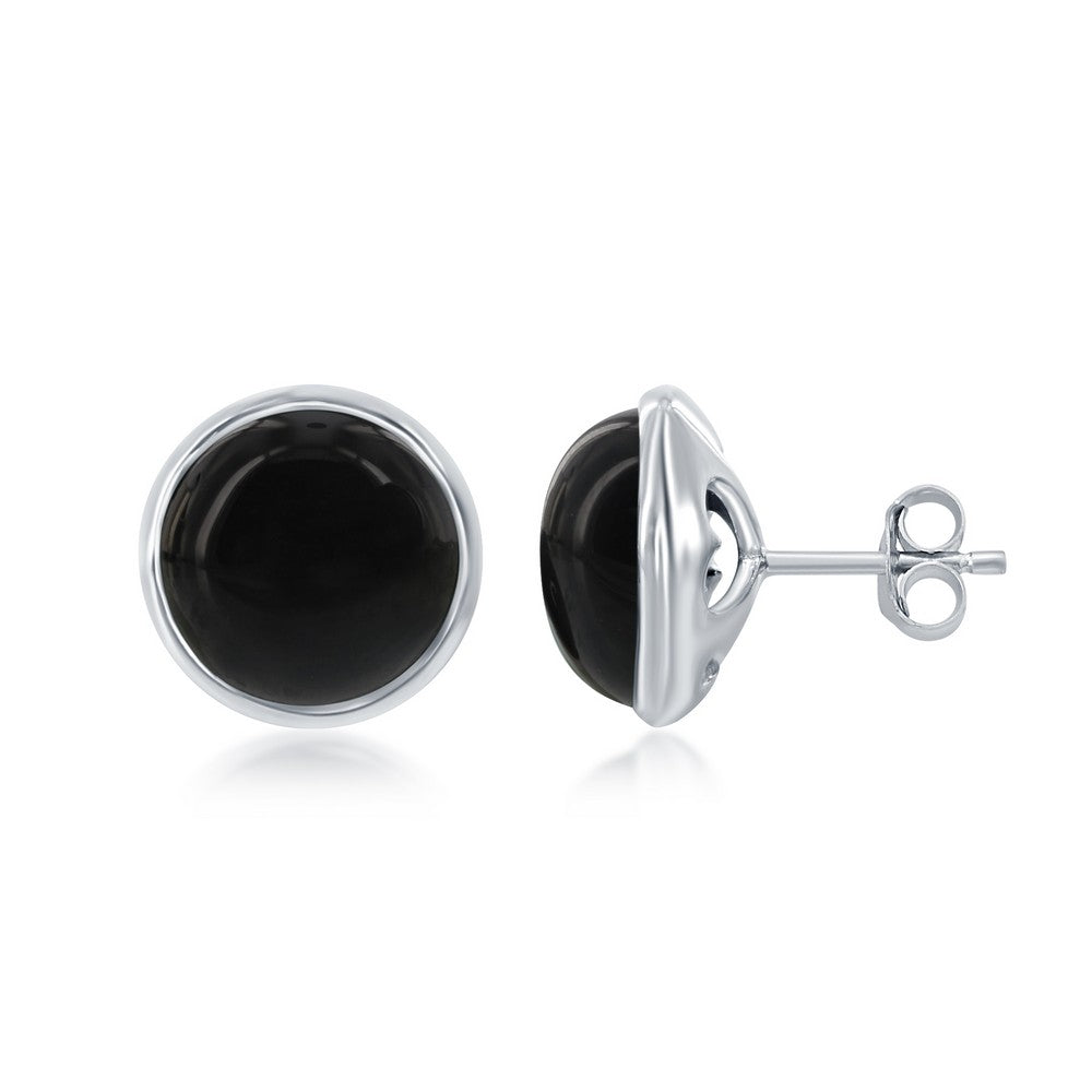 Sterling Silver Natural Stone Stud Earring - Onyx Earrings