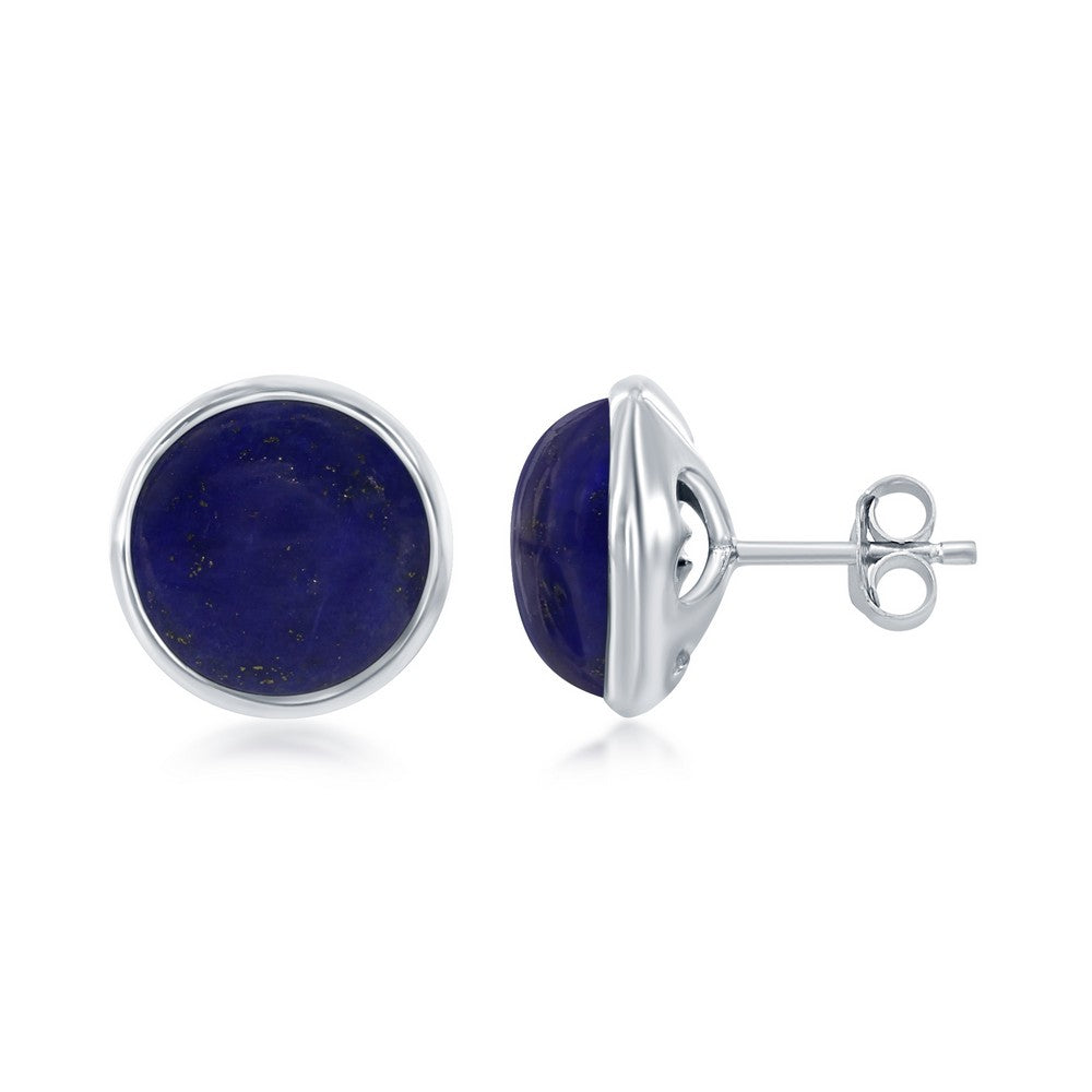 Sterling Silver Natural Stone Stud Earring - Lapis Earrings