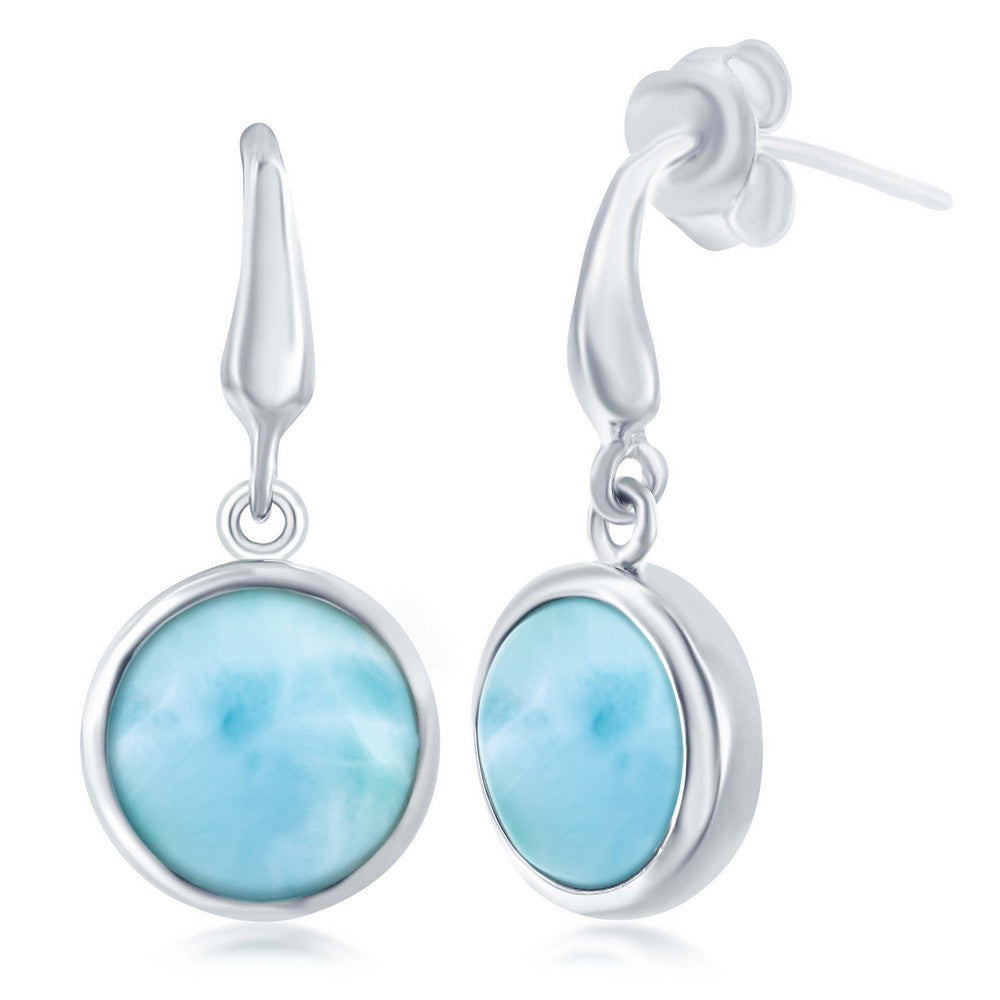 Sterling Silver Bezel-set Round Larimar Dangle Earrings Earrings