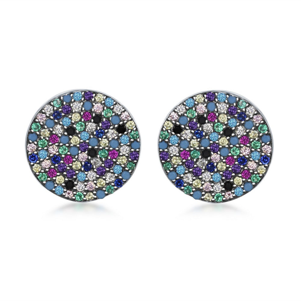 Sterling Silver Round Multi-Color CZ Stud Earrings Earrings